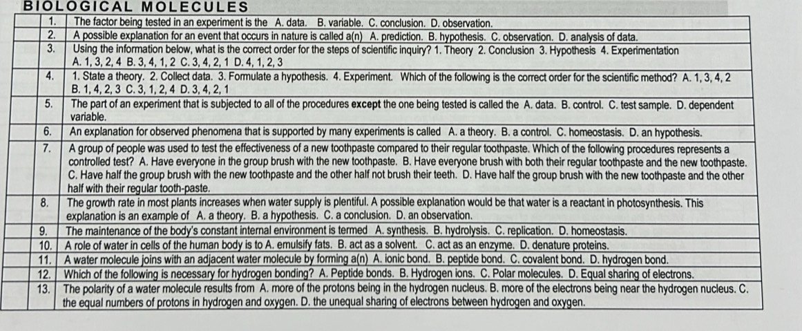 BIOLOGICAL MOLECULES