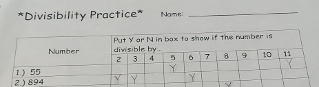 Divisibility Practice* Name;_