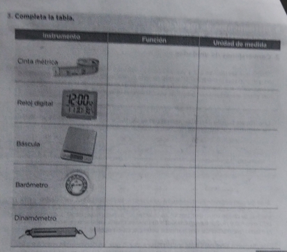 Completa la tabía.