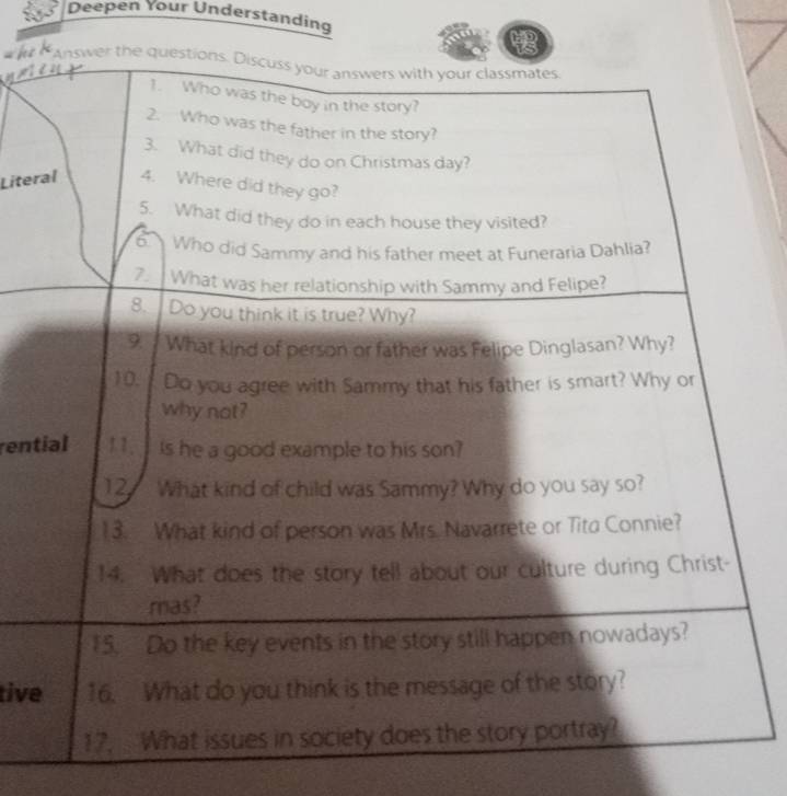 Deepen Your Understanding 
v 
Liter 
rent 
tive