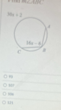 rma m∠ ABC
93
107
106
121