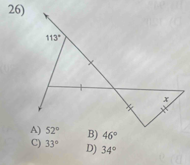 46°
C) 33°
D) 34°