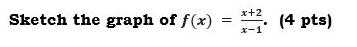 Sketch the graph of f(x)= (x+2)/x-1 . (4 pts)