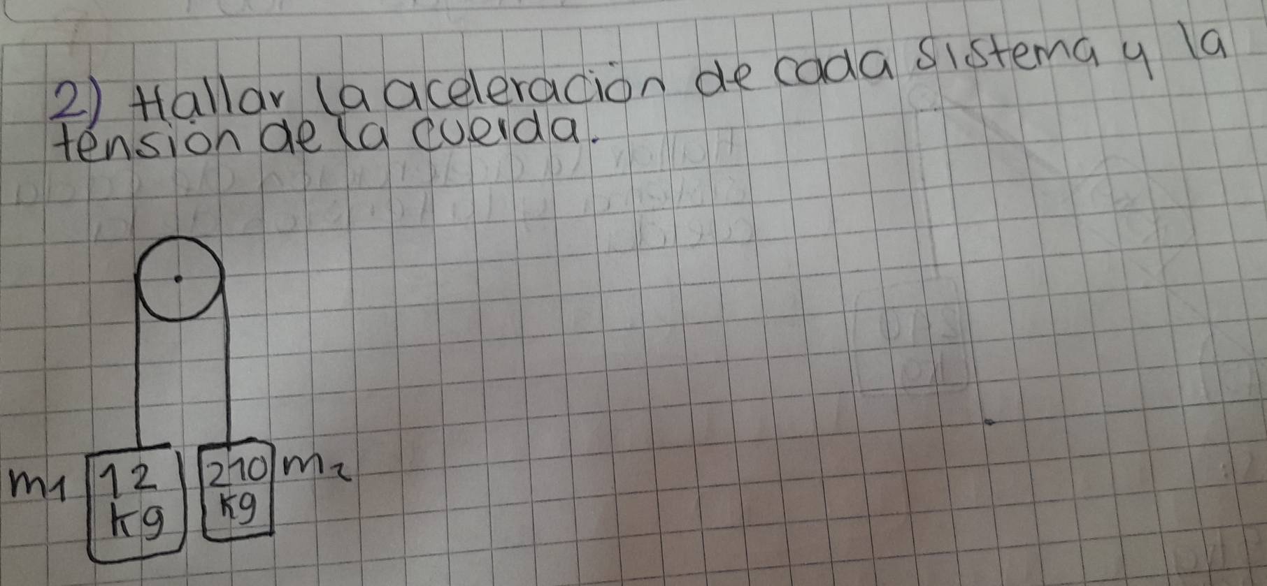 Hallar (a aceleracion de coda sistema y la 
tension de (a coerda. 
my 12 zh0mz 
ng Kg