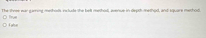 Solved: The three war-gaming methods include the belt method, avenue-in ...