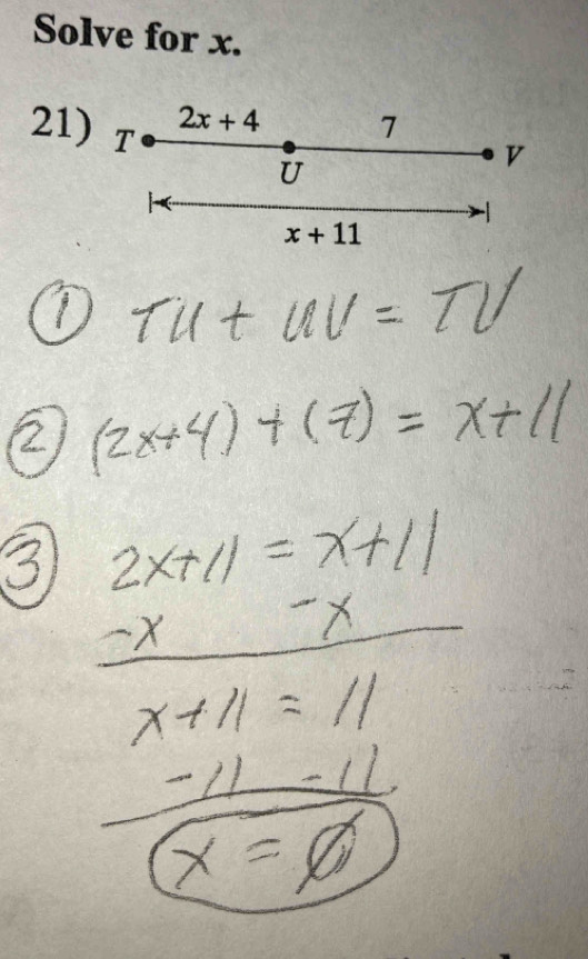 Solve for x.
21