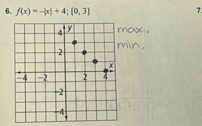 f(x)=-|x|+4; [0,3] 7