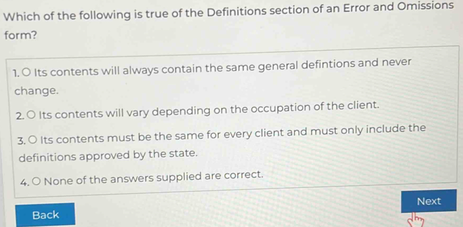 Solved: Which of the following is true of the Definitions section of an ...