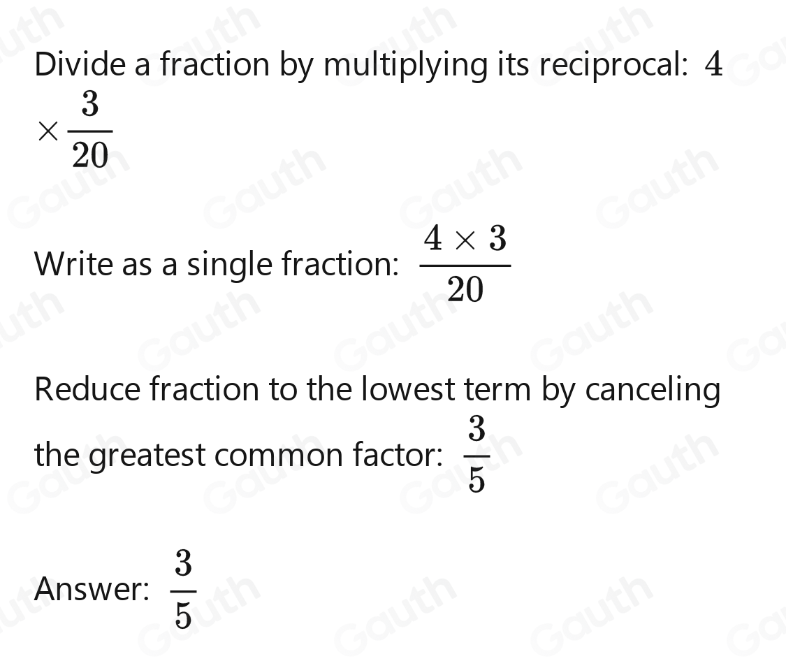 Solved: Work out 4/ 20/3 Give your answer as a fraction in its simplest ...