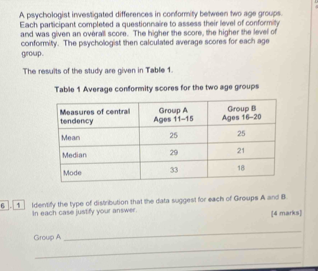 Solved: A psychologist investigated differences in conformity between ...