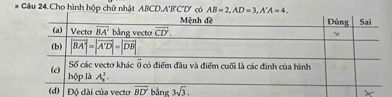 # Câu 24.Cho hình hộp chữ nhật ABCD.A'B'C'D'