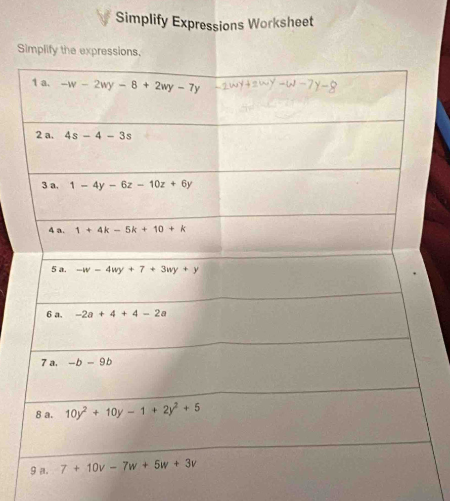 Simplify Expressions Worksheet
Simpl