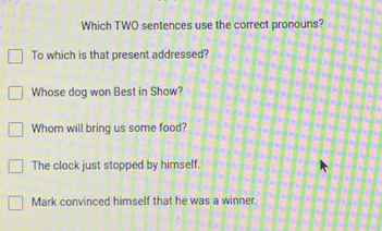 Solved: Which TWO sentences use the correct pronouns? To which is that ...