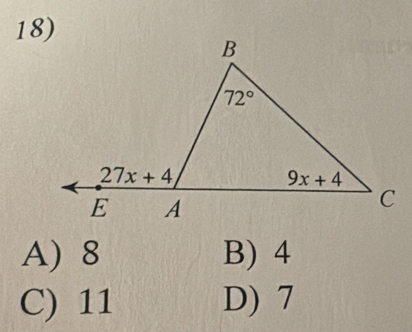 A) 8 B) 4
C) 11 D) 7