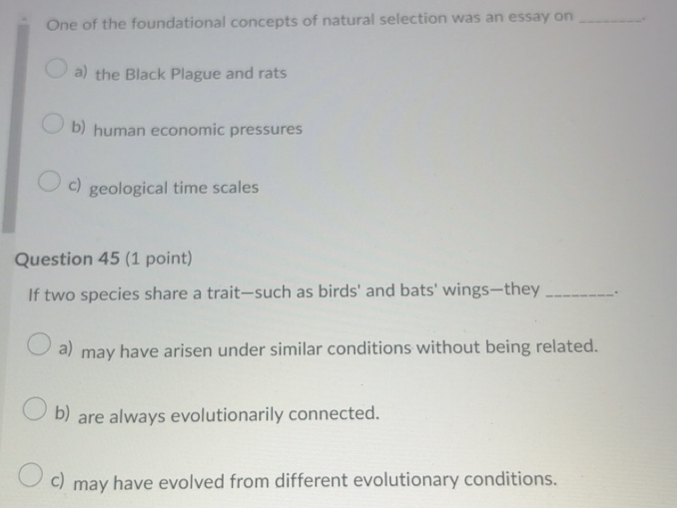 Solved: One of the foundational concepts of natural selection was an ...