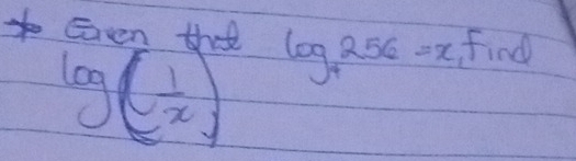 Eaven that log _4256=x_1f x
Find
log ( 1/x )