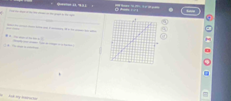 Questian 13, "9.3.1 O Peints: 0 or 1 HW Score: 56.25% : 54º 5ª pom Save 
_ 
Food thet sikyer of the le showen oor the graph to the regitt 
Seen to cirtect chaice bkoe and, id necesary li in thr anan hon withie
x_1
A (Seepity your amer. Tyes an iagas on a fractoun 
The shpe is undeton 
Ask my instructor