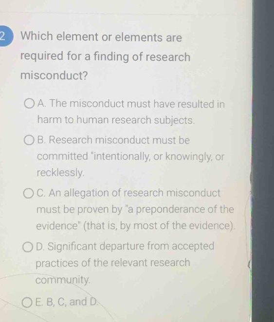 Solved: Which element or elements are required for a finding of ...