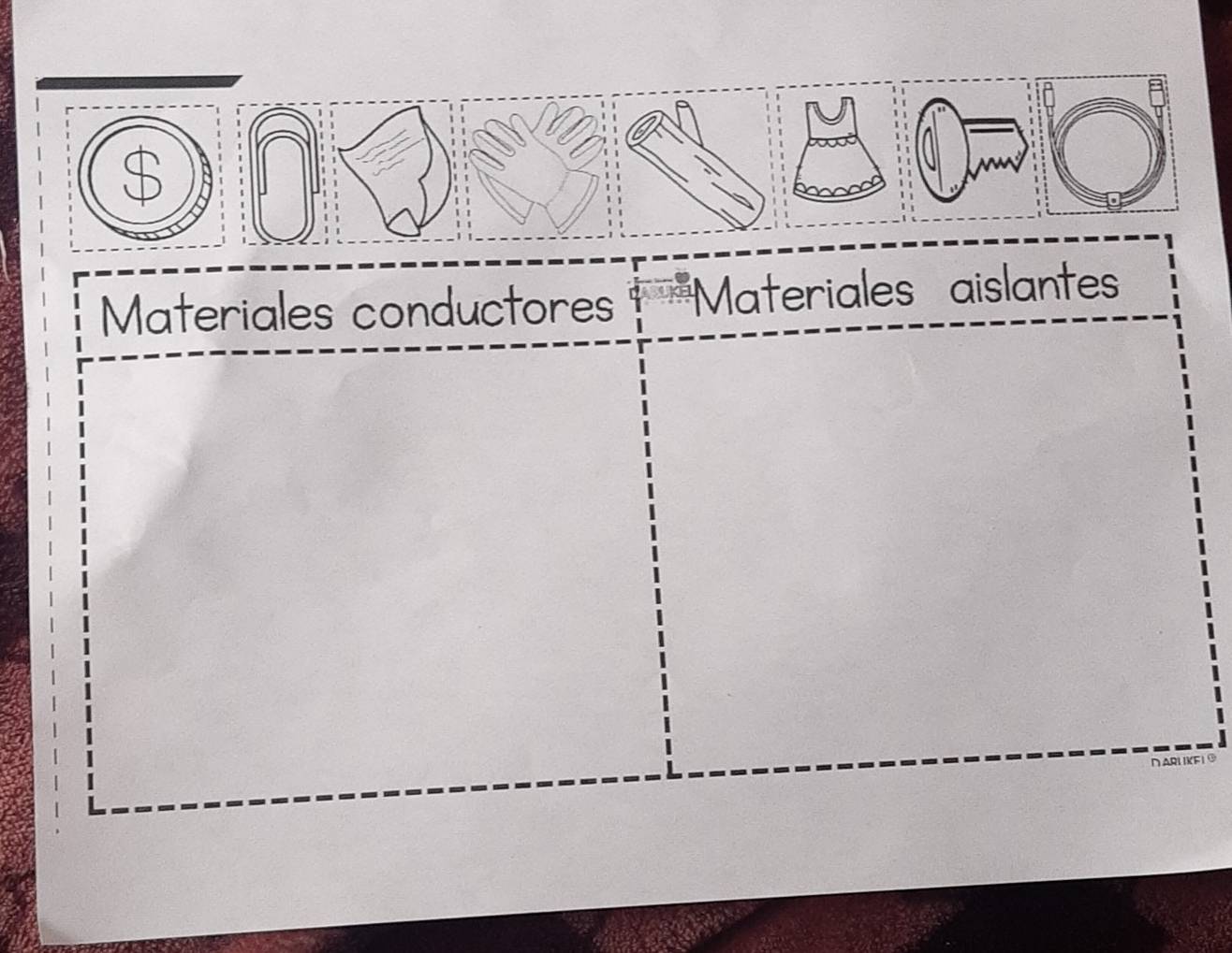 $ 
Materiales conductores Materiales aislantes 
1 o 
a r l