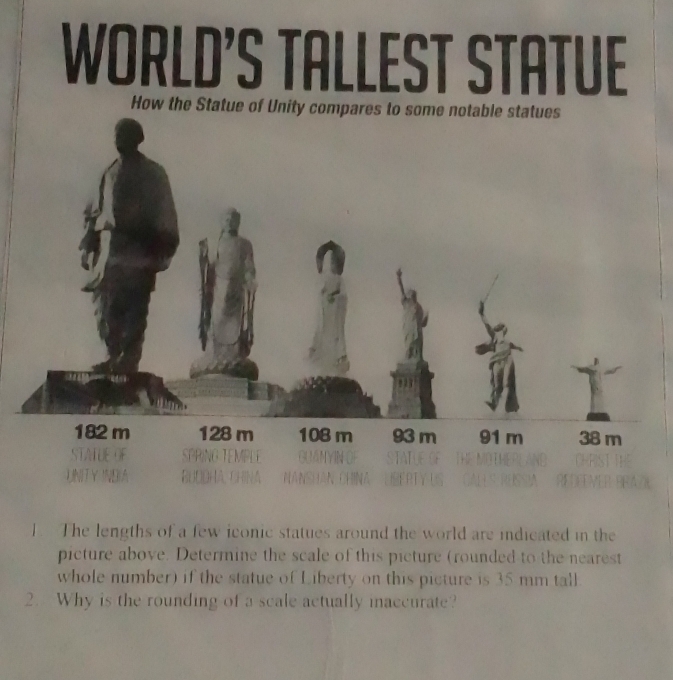 Solved: WORLD’S TALLEST STATUE How the Statue 1. The lengths of a few ...