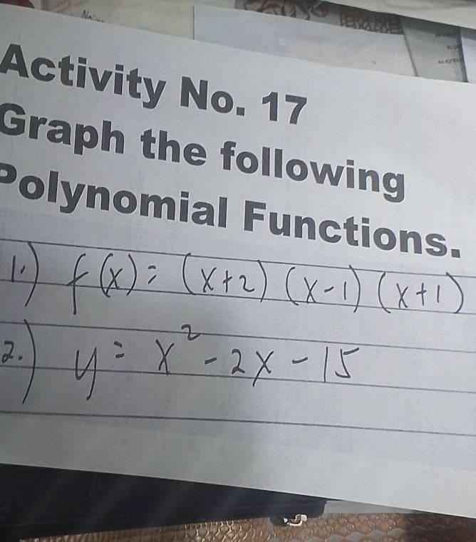 Activity No. 17 
Graph the following 
olynomial Functions.