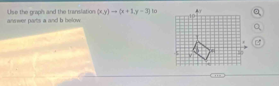 Use the graph and the translation (x,y)to (x+1,y-3) to 
answer parts a and b below.