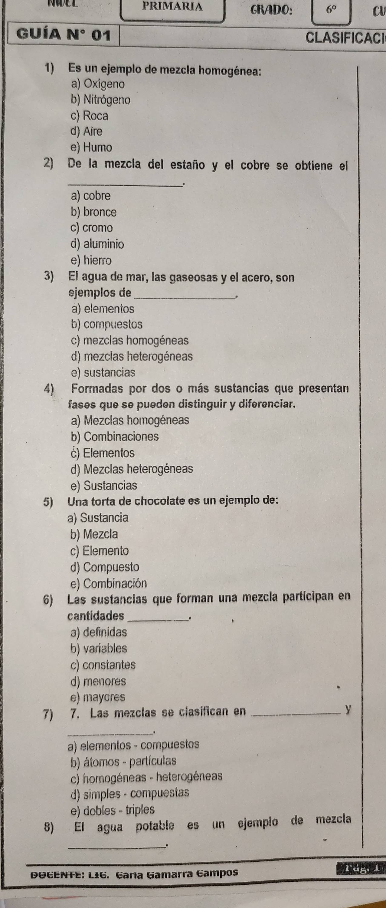 Resuelto:PRIMARIA GRADO: 6° CV Guía N° 01 CLASIFICACI 1) Es un ejemplo ...