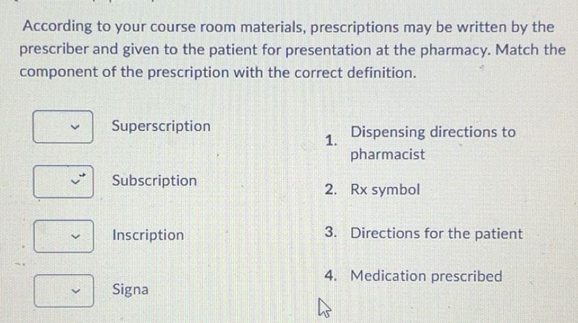 Solved: According to your course room materials, prescriptions may be ...