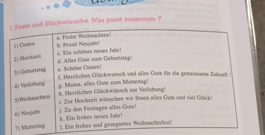 ückwünsche. Was passt zusammen ?