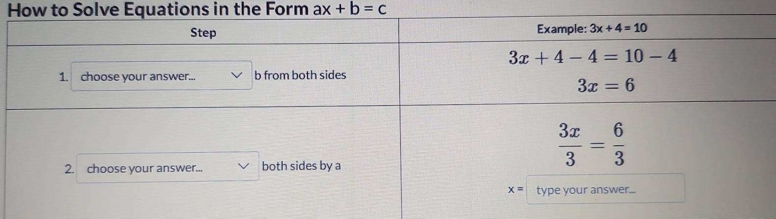 How to Solve Equations in the Form ax+b=c