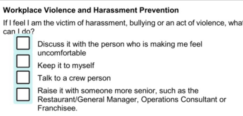 Solved: Workplace Violence and Harassment Prevention If I feel I am the ...