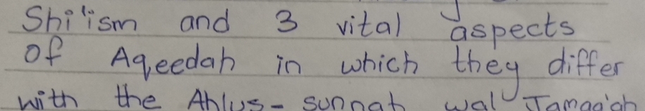 Shism and 3 vital aspects 
of Aqeedah in which they differ 
with the Ablus- sunnat wall ITamaoob