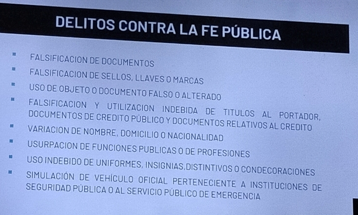 DELITOS CONTRA LA FE PÚBLICA
FALSIFICACION DE DOCUMENTOS
FALSIFICACION DE SELLOS, LLAVES O MARCAS
USO DE OBJETO O DOCUMENTO FALSO O ALTERADO
FALSIFICACION Y UTILIZACION INDEBIDA DE TITULOS AL PORTADOR,
DOCUMENTOS DE CREDITO PÚBLICO Y DOCUMENTOS RELATIVOS AL CREDITO
VARIACION DE NOMBRE, DOMICILIO O NACIONALIDAD
USURPACION DE FUNCIONES PUBLICAS O DE PROFESIONES
USO INDEBIDO DE UNIFORMES, INSIGNIAS,DISTINTIVOS O CONDECORACIONES
Simulación de vehículo oficial perteneciente a instituciones de
SEGURIDAD PÚBLICA O AL SERVICIO PÚBLICO DE EMERGENCIA