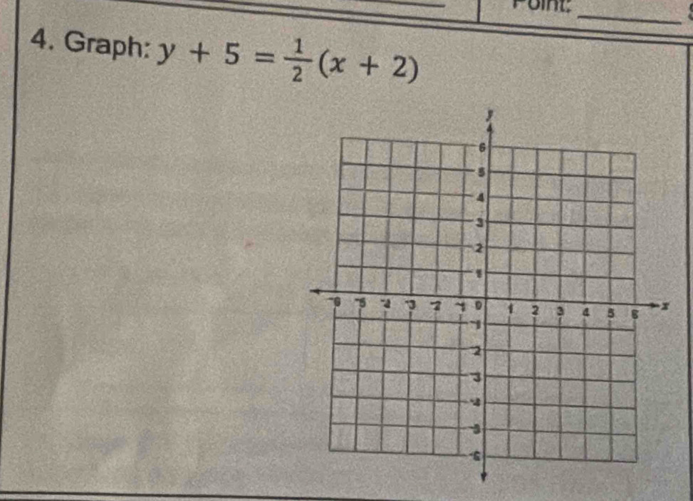 Point:_ 
4. Graph: y+5= 1/2 (x+2)