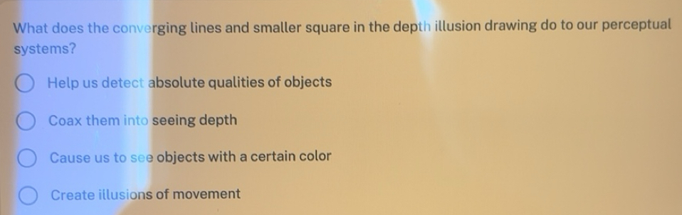 Solved: What does the converging lines and smaller square in the depth ...