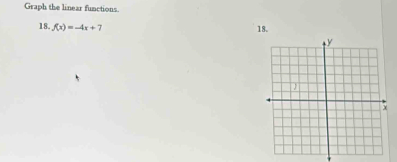 Graph the linear functions. 
18. f(x)=-4x+7 18.