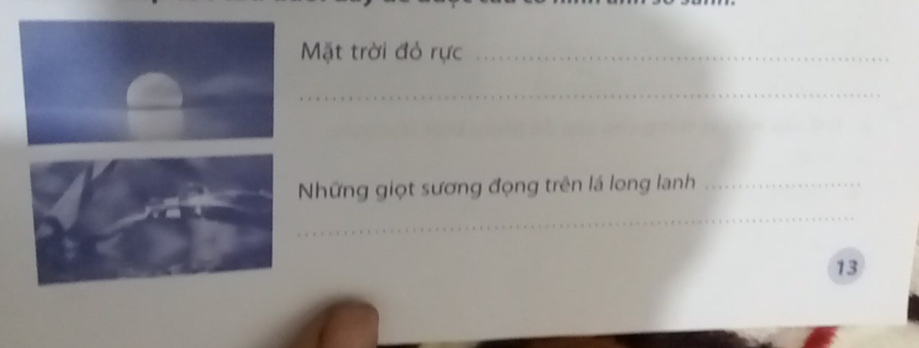 Mặt trời đỏ rực_ 
_ 
Nững giọt sương đọng trên lá long lanh_ 
_ 
13