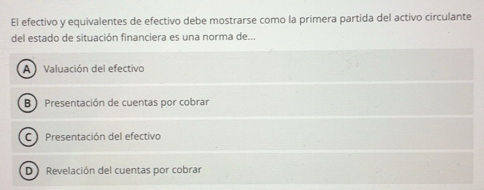 Resuelto:El efectivo y equivalentes de efectivo debe mostrarse como la ...