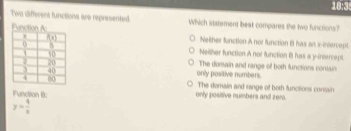 Solved: 18:3 Two different functions are represented. Which statement ...