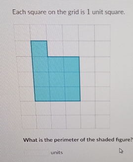 Each square on the grid is 1 unit square. 
What is the perimeter of the shaded figure? 
units