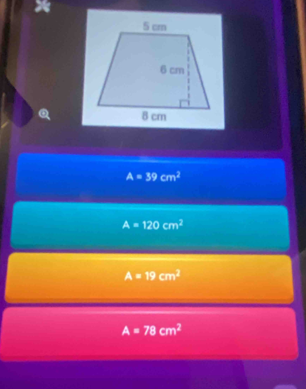 A=39cm^2
A=120cm^2
A=19cm^2
A=78cm^2