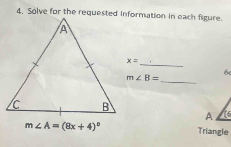 x=
_ m∠ B=
Triangle