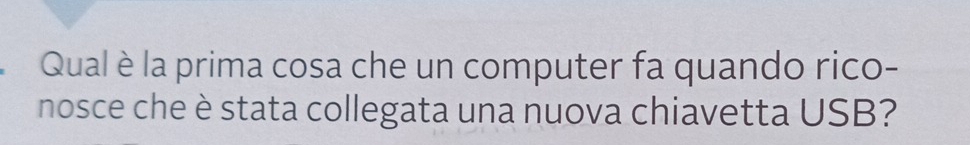 Qual è la prima cosa che un computer fa quando rico- 
nosce che è stata collegata una nuova chiavetta USB?