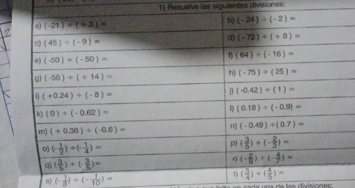 Resuelve las sigulentes divisiones:
s) (- 1/8 )/ (- 1/10 )=
ca da  una de las divisiones: