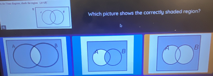 Solved: to the Vonn diagram, shade the region (A∩B') ' . A B Which ...