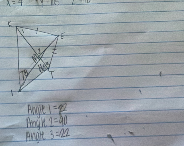 x=4 y-105
Anglt! =72
Anglt 2=90
Anglt 3=122