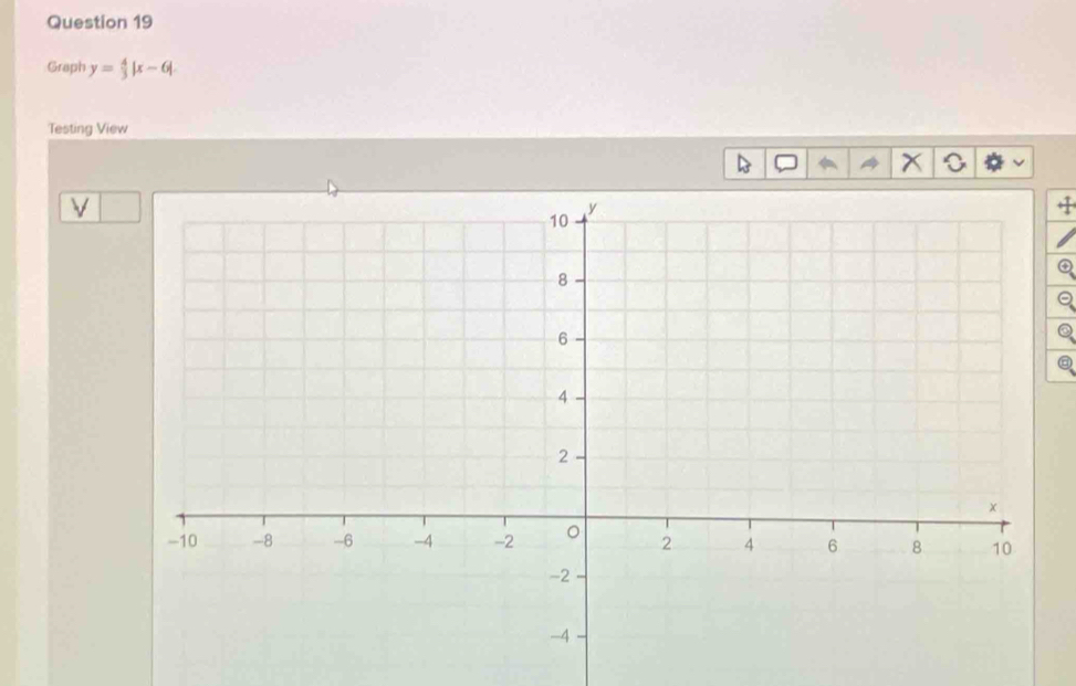 Graph y= 4/3 |x-6|. 
Testing View 
V