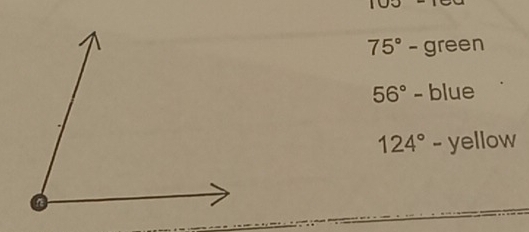 75°- green
56° - blue
124° - yellow