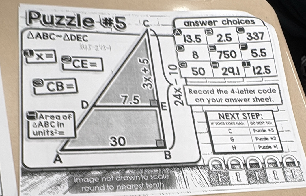 answer choices
13.5 2.5 337
750 5.5
50 29.1 12.5
Record the 4-letter code
on your answer sheet.
 
D a
image not drawn to scale
D 
round to nearest tenth