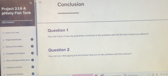 Solved: = Conclusion Project 2.1.6 A pHishy Fish Tank _ US COMPLE TE ...